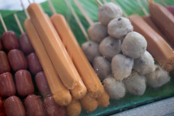 Display for grill in food market. Asian style.