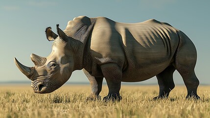 Obraz premium White Rhino in African Savanna Wildlife Nature Animal Mammal Grazing Grassland Endangered Species