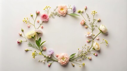 Delicate flowers arranged in a circle in a minimalist with pastel tones , flowers, circle, delicate, minimalist,pastel, tones