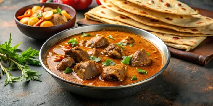Delicious beef curry with Kerala parathas, served with spicy Asian chicken beef egg curry gravy, beef curry, Kerala parathas