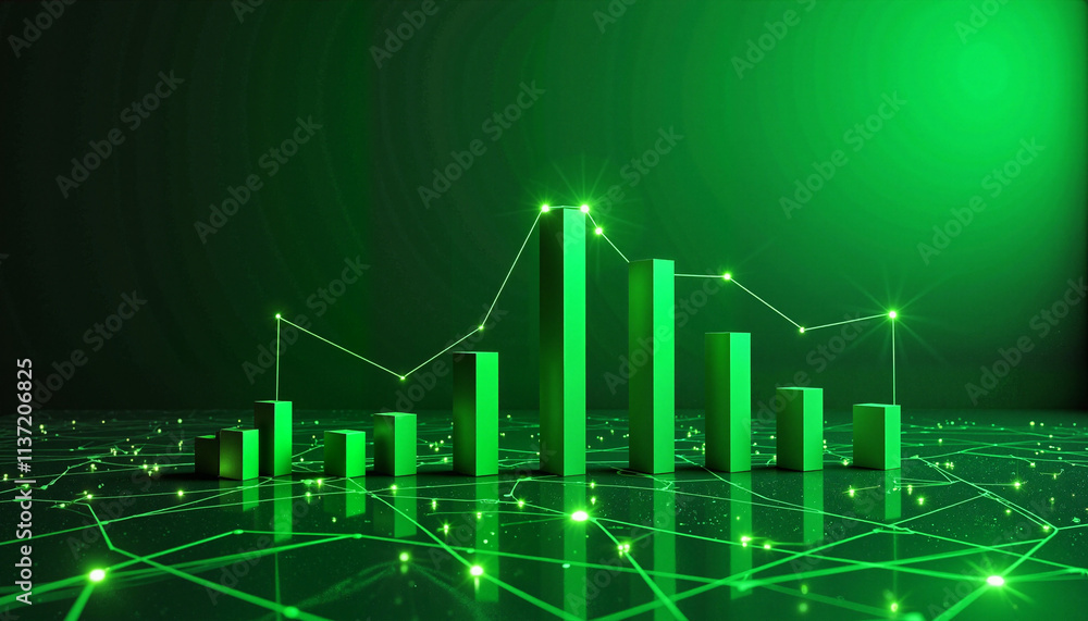 Wall mural green financial growth chart with data visualization on digital background