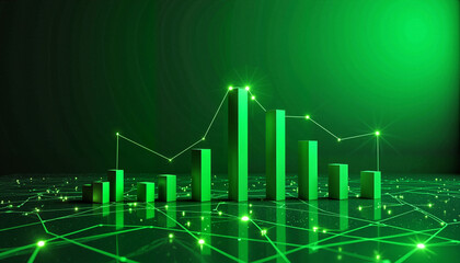 Green financial growth chart with data visualization on digital background