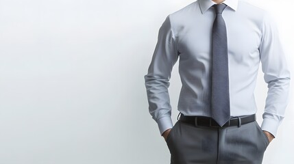 Man Wearing a Light Blue Shirt and Dark Tie