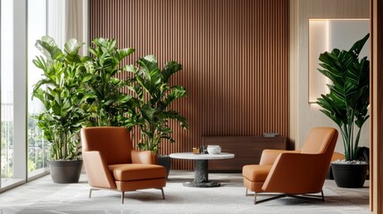 Fototapeta premium Stylish botanical living room design modern home interior decor