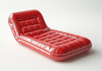 Red inflatable pool chair, isolated on a white background, shown in 3D illustration.