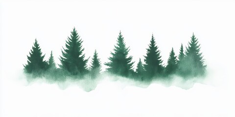 Watercolor Painting of Pine Trees in Fog
