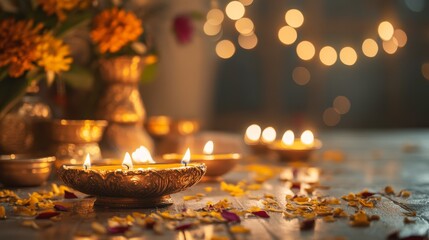 Diwali Candles and Flowers