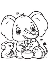 Elephant play with little mouse coloring page education kid