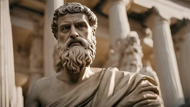 A detailed depiction of the ancient Greek philosopher Plato