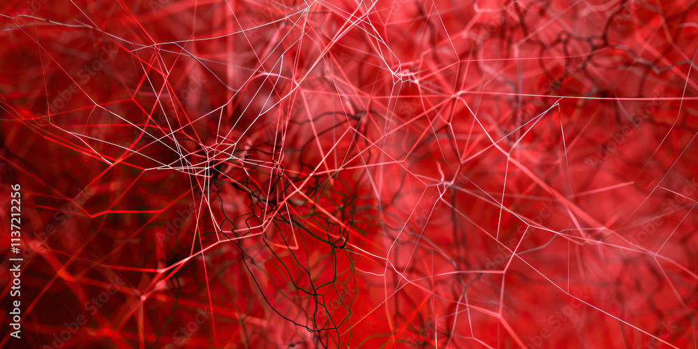 Poster abstract red network with interconnected lines
