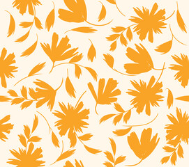 Seamless floral. Floral brush strokes seamless pattern, flowers hand-drawn, Flower seamless pattern. Organic shapes abstract floral. yellow and white art for textile design, fabric,covers.eps