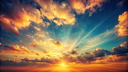 Fototapeta premium Retro Sky at Sunset, glowing clouds, sunset sky, warm tones, nostalgia