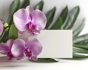 A serene arrangement of pink orchids with a blank card for messages or notes.