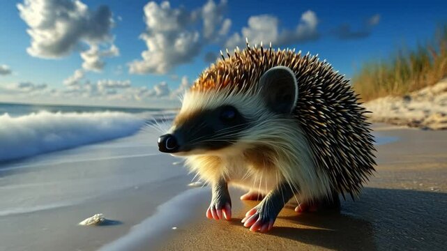 a hedgehog on the beach footage