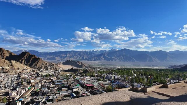 High view of city Leh district is a district in the union territory of Ladakh, a territory administered as part of India