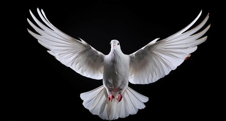 Paloma blanca en un fondo oscuro, pájaro blanco con fondo negro