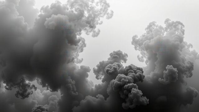• this black and white image showcases a dramatic, billowy cloud formation with an ominous grey hue. • the clouds are densely packed and form towering, dark shapes that dominate the sky. • a subtle