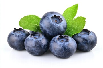 Obraz premium Fresh Blueberries with Green Leaves