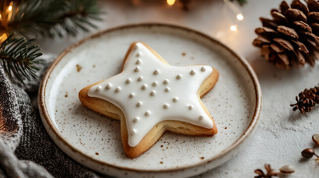 A single star-shaped cookie with white icing