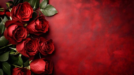 Red Roses Arranged Against a Deep Red Background