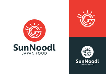 sun with bowl logo. asian food restaurant vector design template