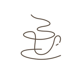 Coffee Cup Drawing Vector Logo,or Continuous Single line cup coffee