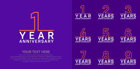 Anniversary logo set vector design, orange and white color for celebration event