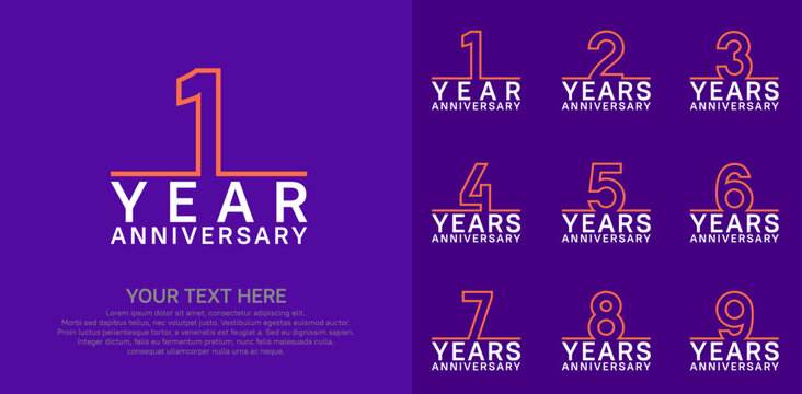 Anniversary logo set vector design, orange and white color for celebration event