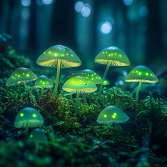 Fototapeta premium Glowing Mushrooms in Enchanted Forest