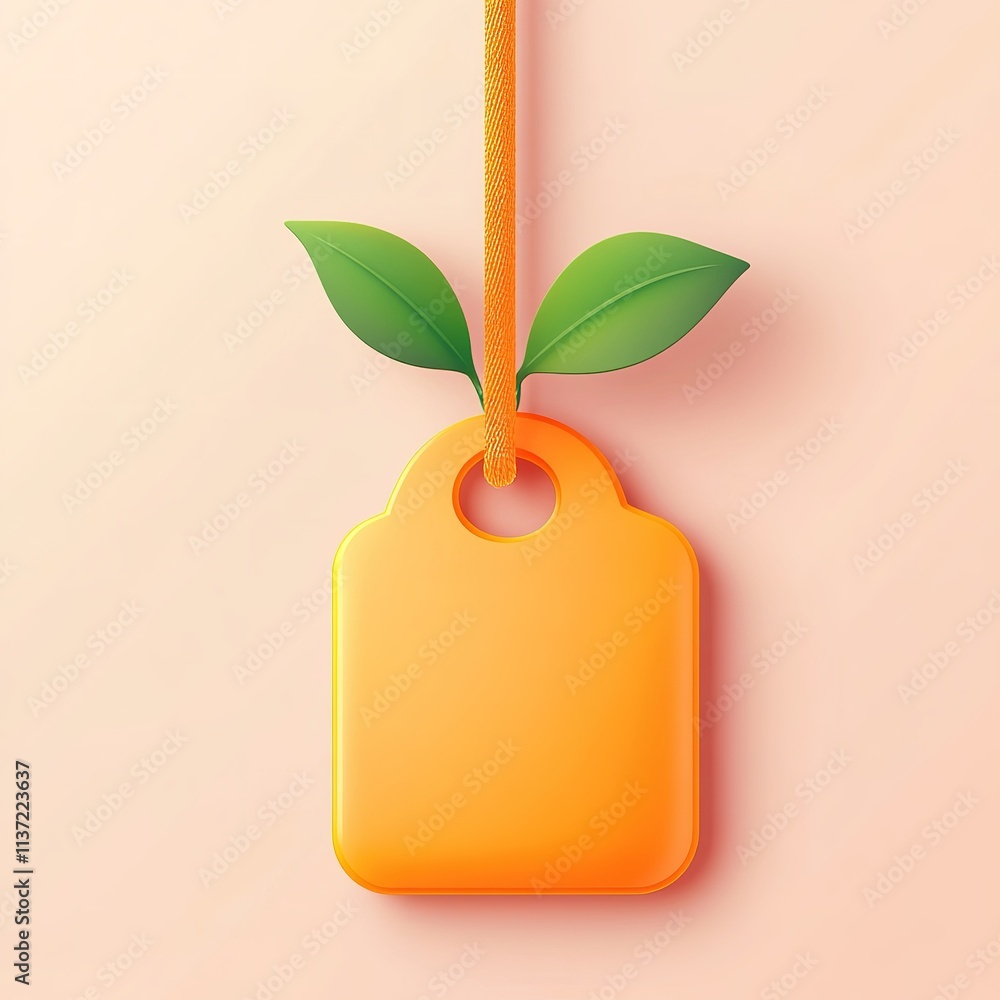 Poster tag with a leaf on it is hanging from a string