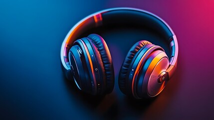 Modern Wireless Headphones Illuminated In Vivid Neon Colors