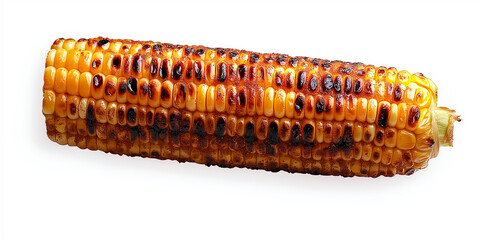 Fototapeta premium Grilled corn on the cob isolated on white background, showing delicious texture