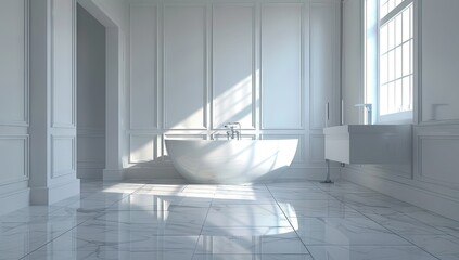 Luxurious White Bathroom with Freestanding Tub