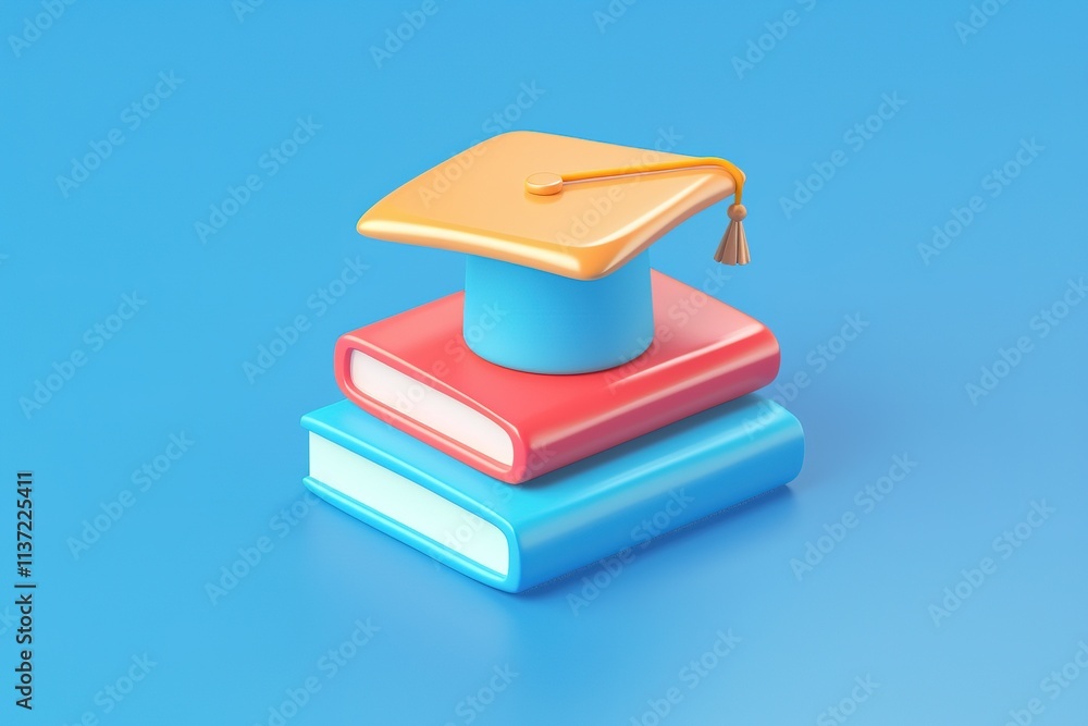 Poster stack of books with a cap on top of them