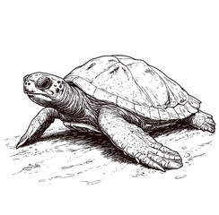 Fototapeta premium ink drawing of a Leatherback turtle, walking on beach,