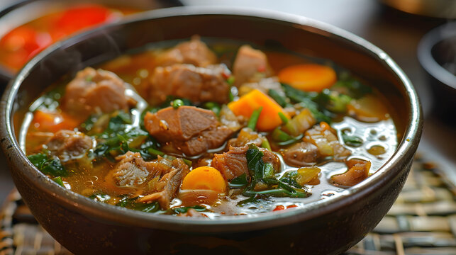 A bowl of sinigang pork meat Filipino food