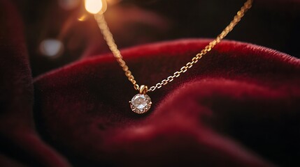 Fototapeta premium Elegant Diamond Pendant Necklace on Red Velvet