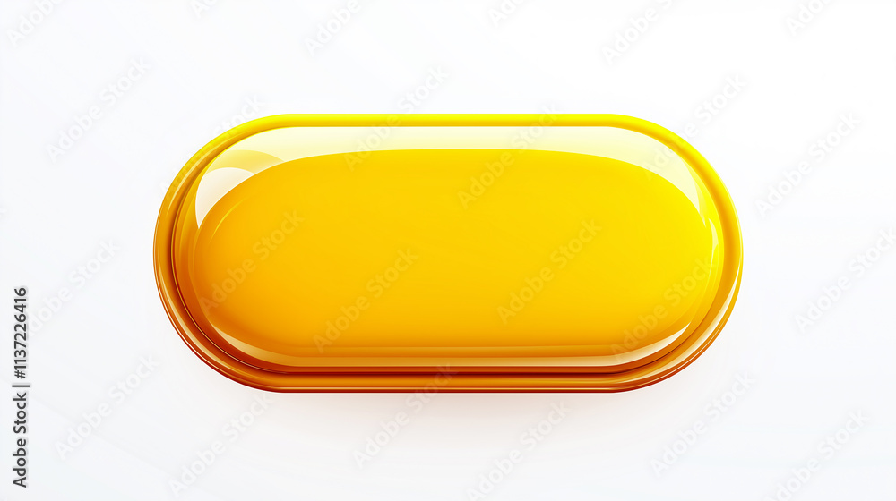 Poster glossy yellow oval button hovering over white background