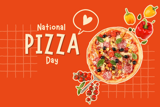 Pizza day, pizza with dough on an orange background - Powered by Adobe