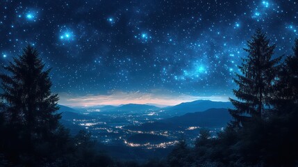 Naklejka premium Starry Night over Mountain Village