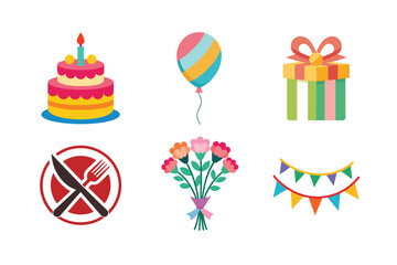 Birthday Party Icons Set - Vector Illustrations for Celebration & Event Design
