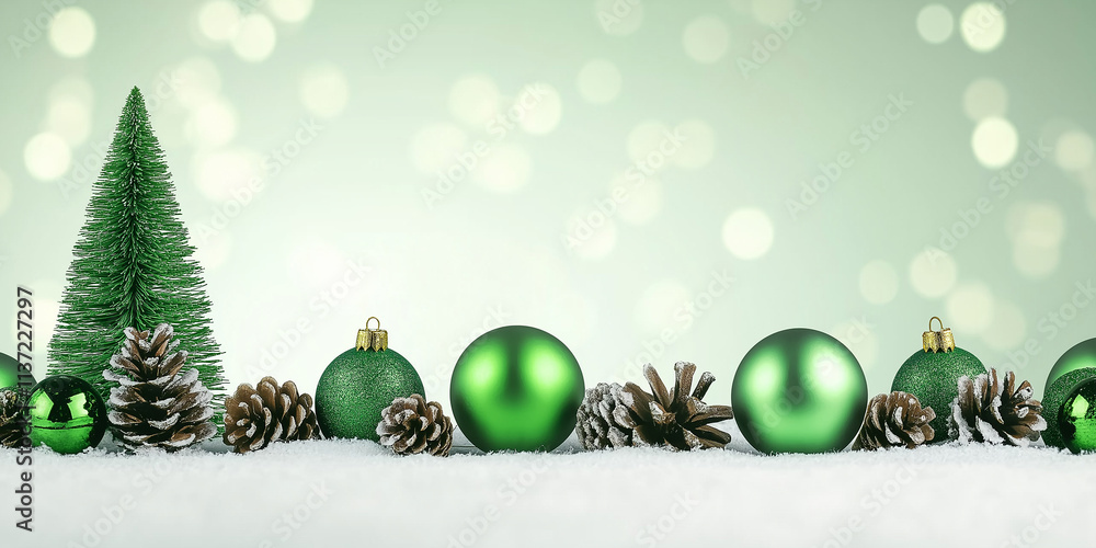 Aufkleber christmas tree and green baubles with pine cones creating festive atmosphere