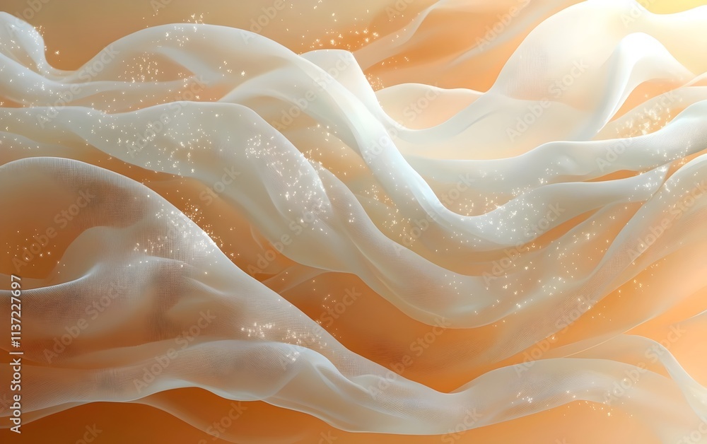 Poster a delicate abstract composition featuring flowing layers of translucent fabric in soft white and bei