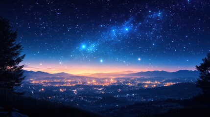 Night Cityscape Under a Starry Sky