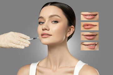 Botox. Skin Care. A girl gets a botox injection, on a light background.