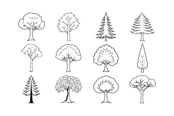 Set of Tree Icons - Minimalist, Flat, and Vector Style for Microstock Platforms