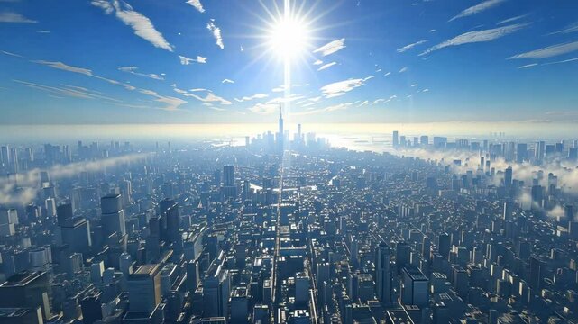 東京の高層ビルと青空の空撮1