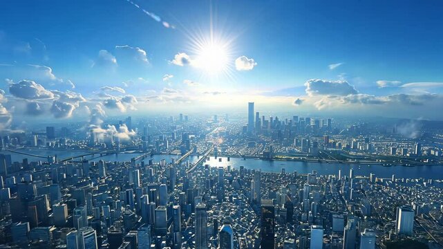 東京の高層ビルと青空の空撮5