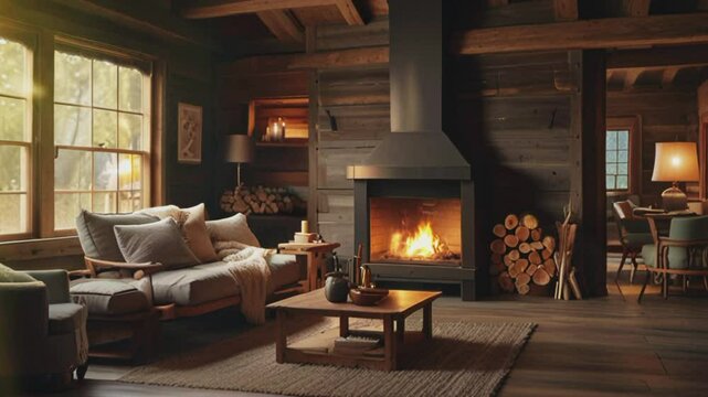 Simple wooden cabin, seamless 4K looping virtual video animation background