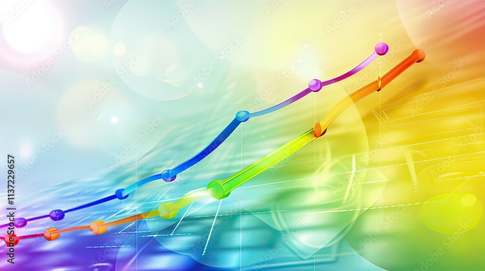 Aufkleber a modern line graph with colorful curves on a digital background.